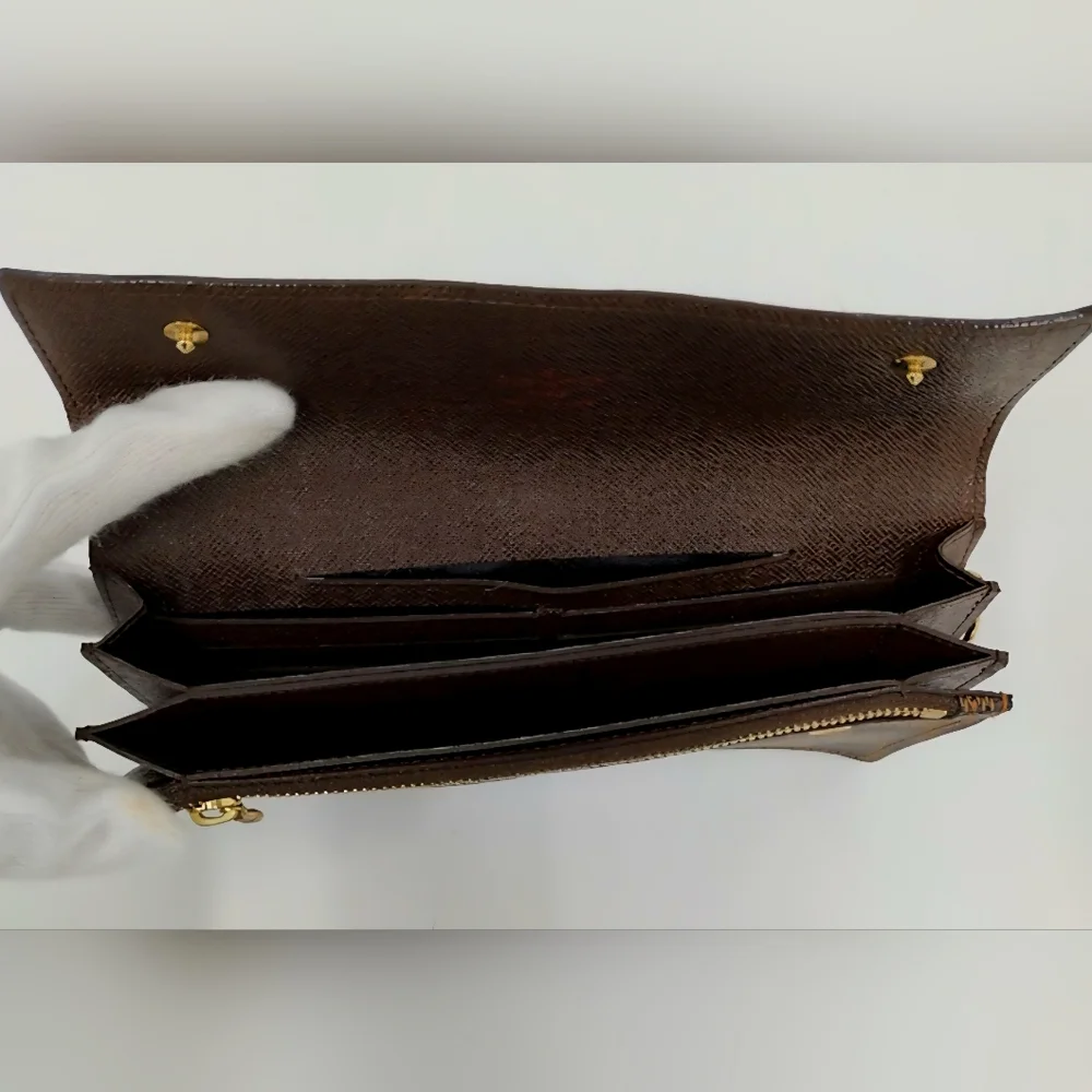 Louis Vuitton Damier Ebene Portefeuille Accordeon Chain Long Wallet